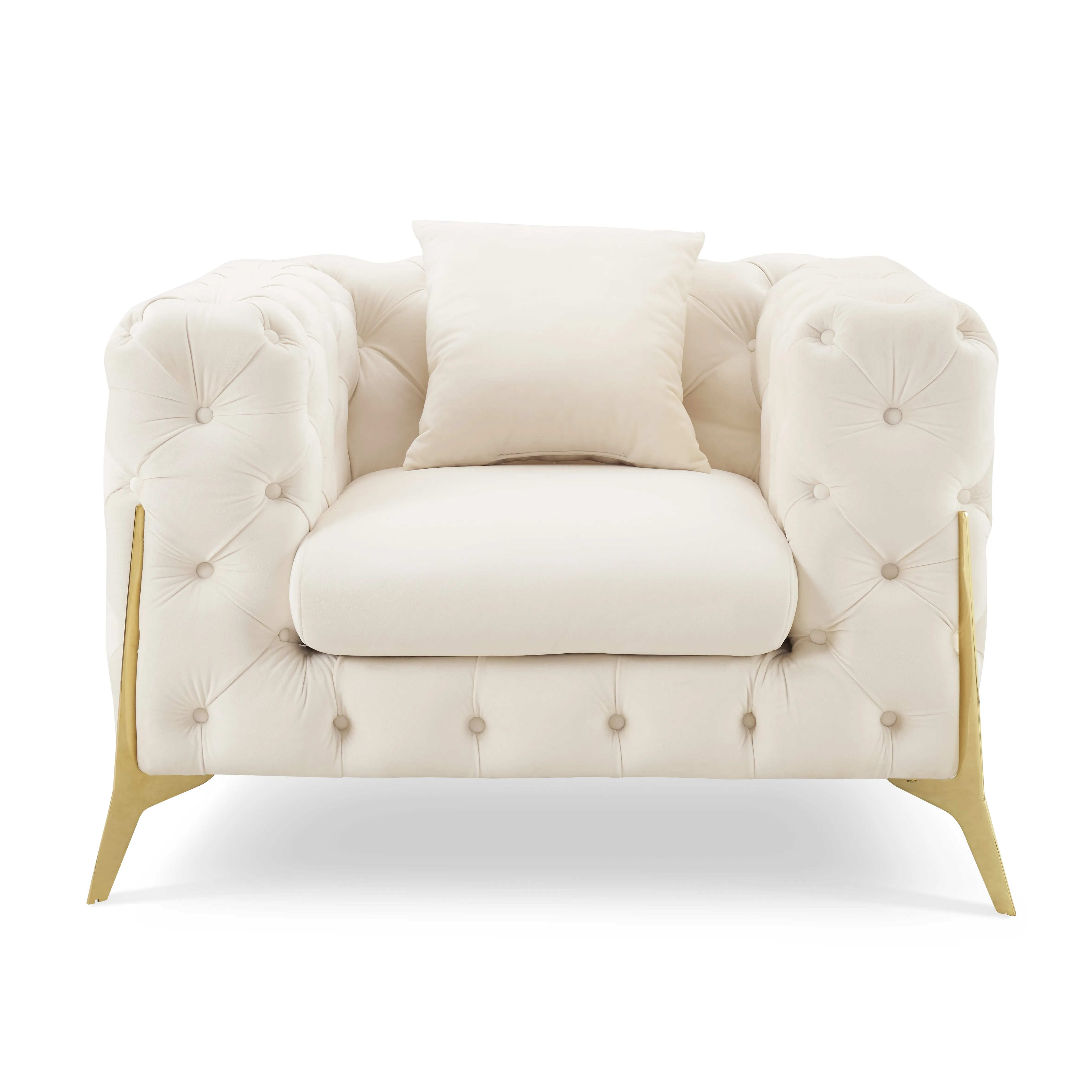 Jaguar Armchair Chesterfield Design Velvet, Cream Velvet