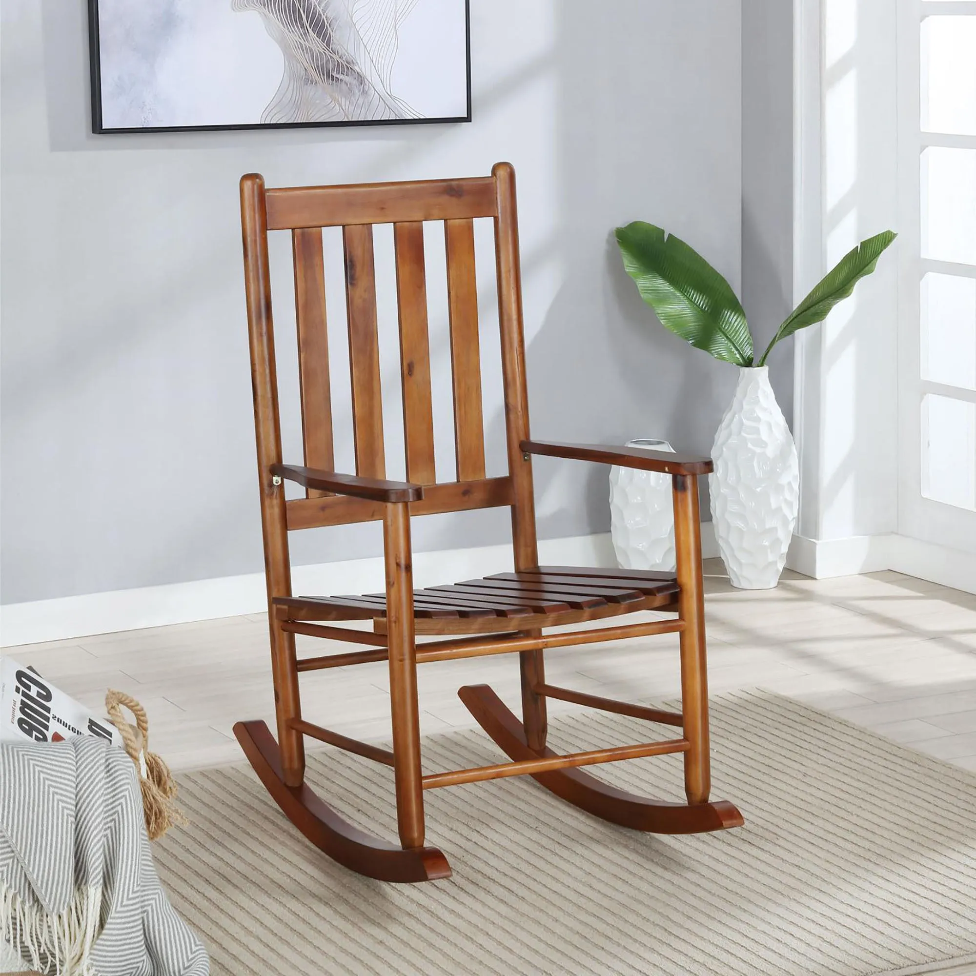 Jasmin Black Slat Back Rocking Chair - Brown