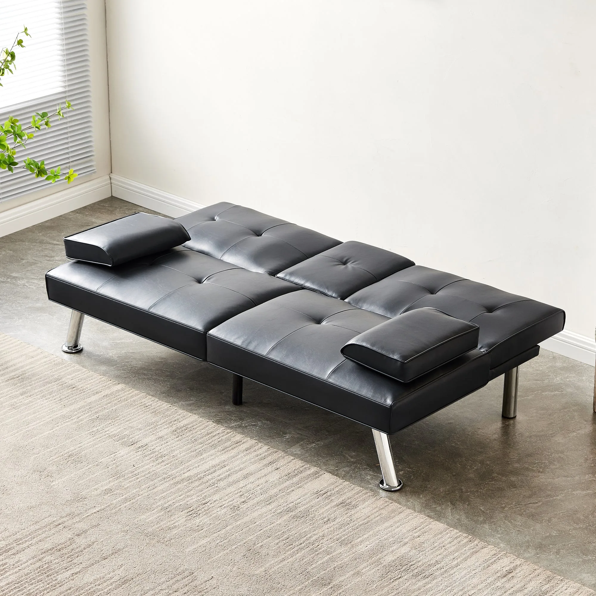 Jax Convertible Faux Leather Sofa Bed  - Black