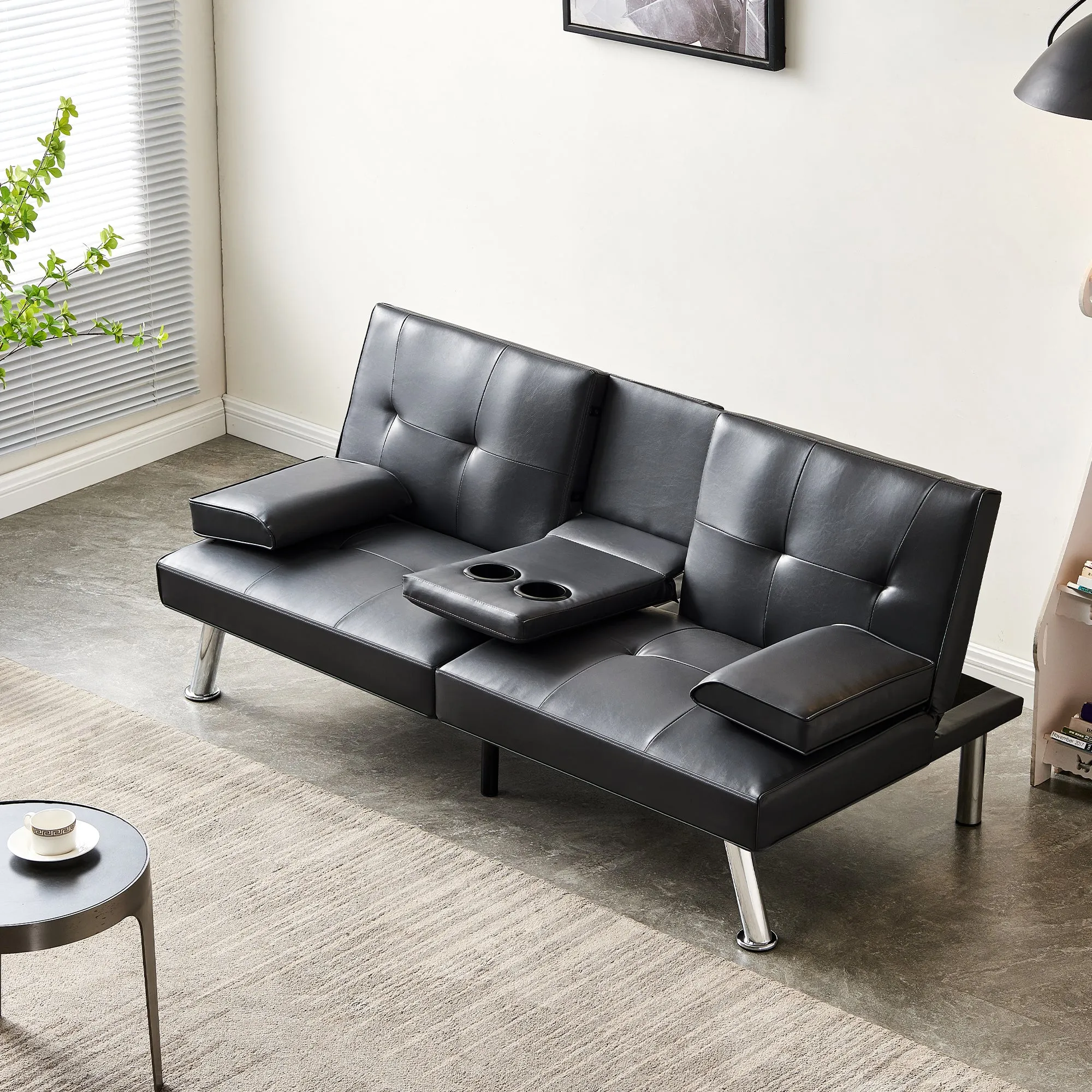 Jax Convertible Faux Leather Sofa Bed  - Black