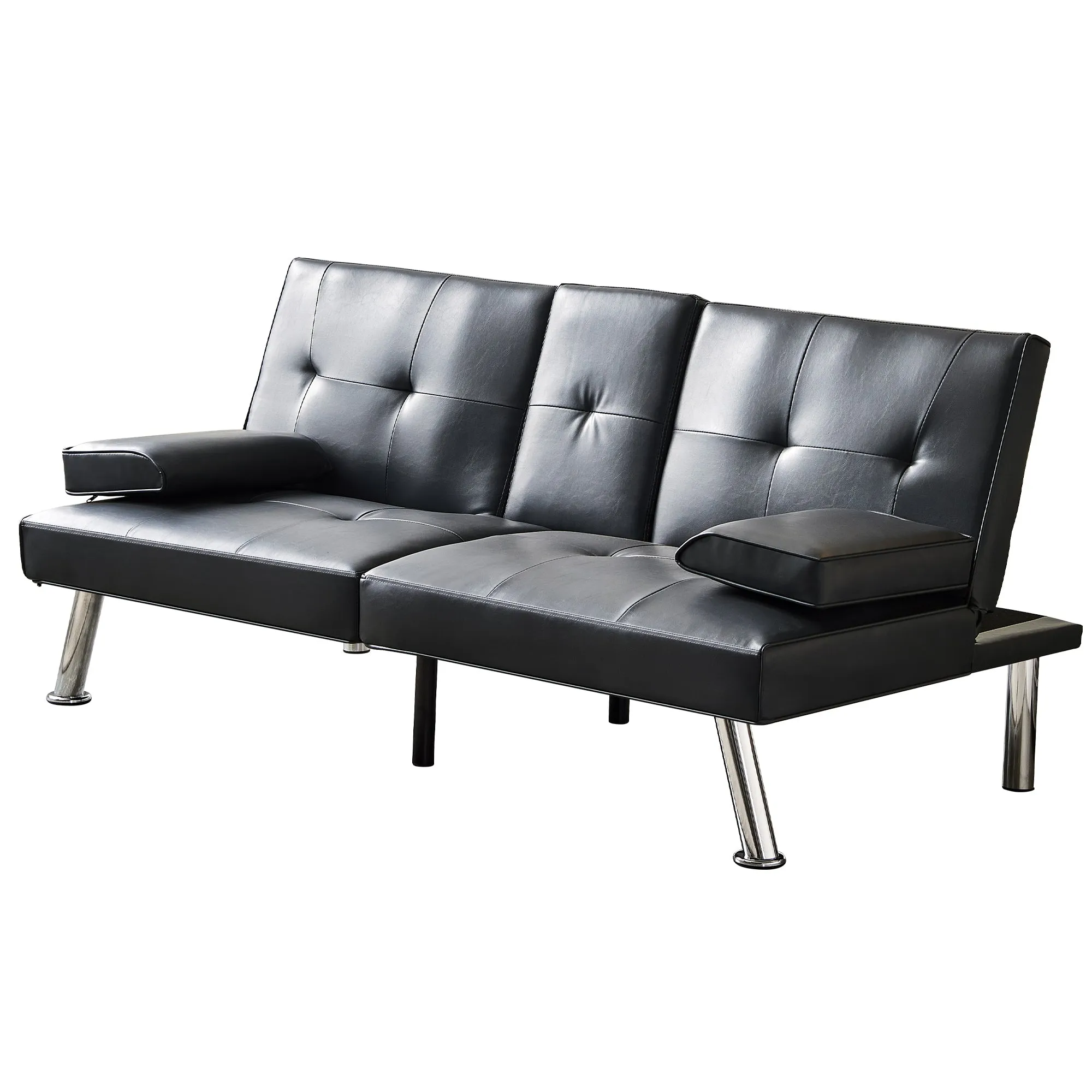 Jax Convertible Faux Leather Sofa Bed  - Black