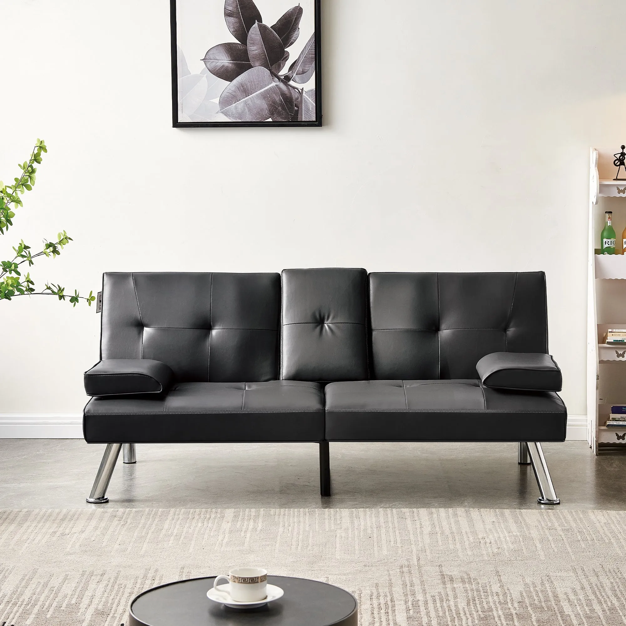 Jax Convertible Faux Leather Sofa Bed  - Black