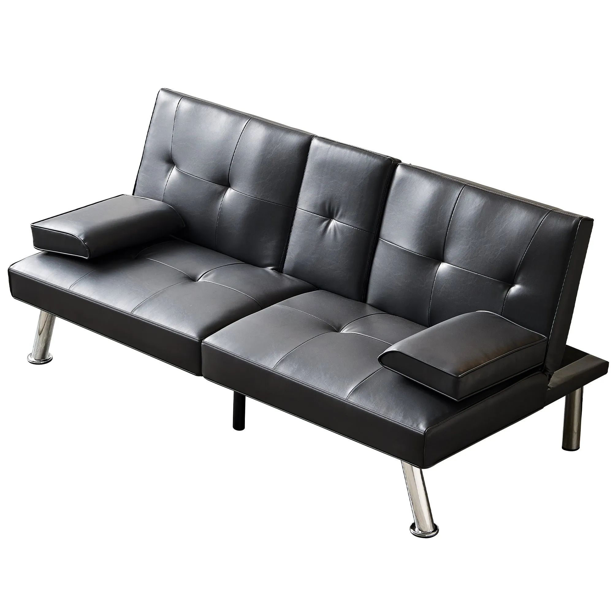 Jax Convertible Faux Leather Sofa Bed  - Black