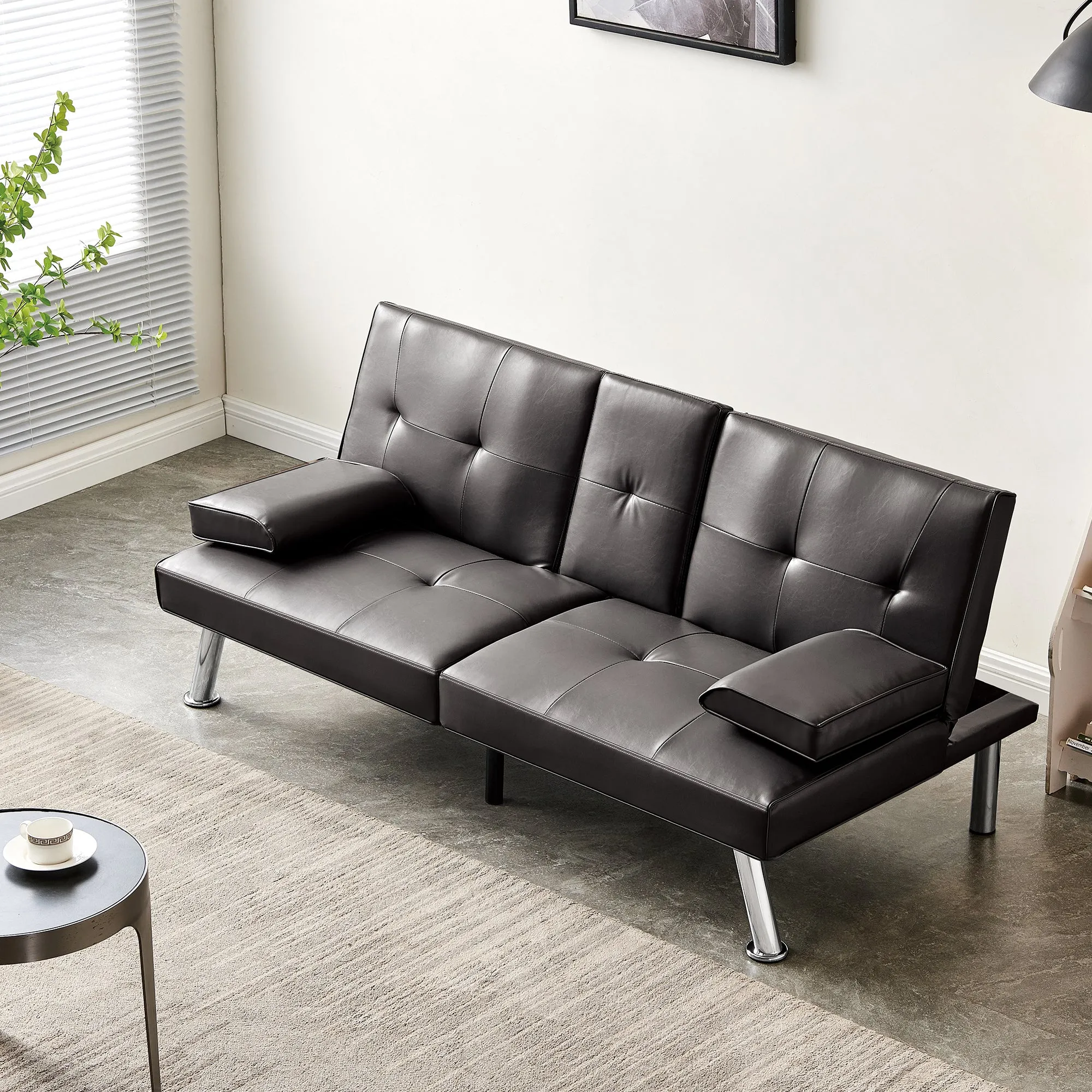 Jax Convertible Faux Leather Sofa Bed  - Brown