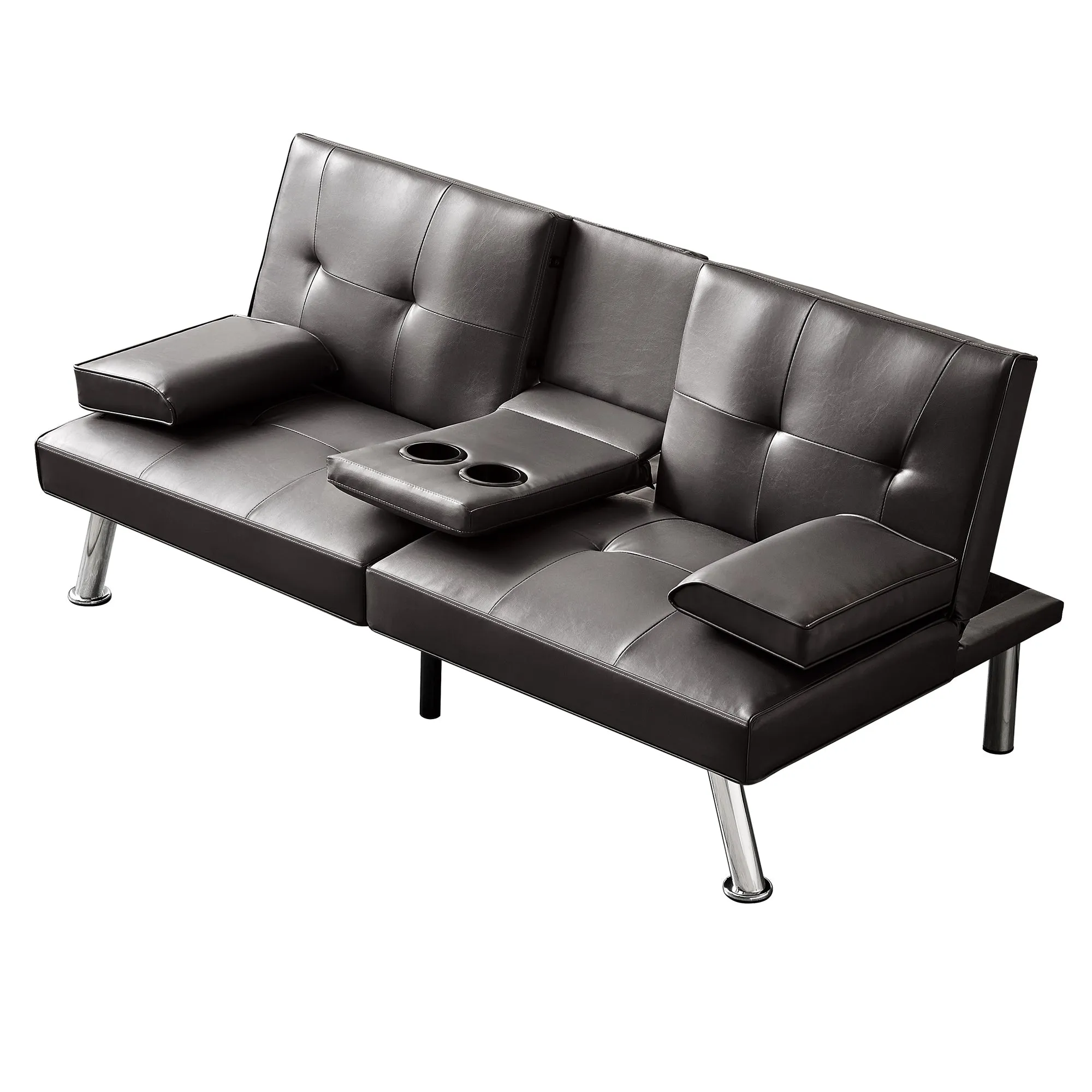 Jax Convertible Faux Leather Sofa Bed  - Brown