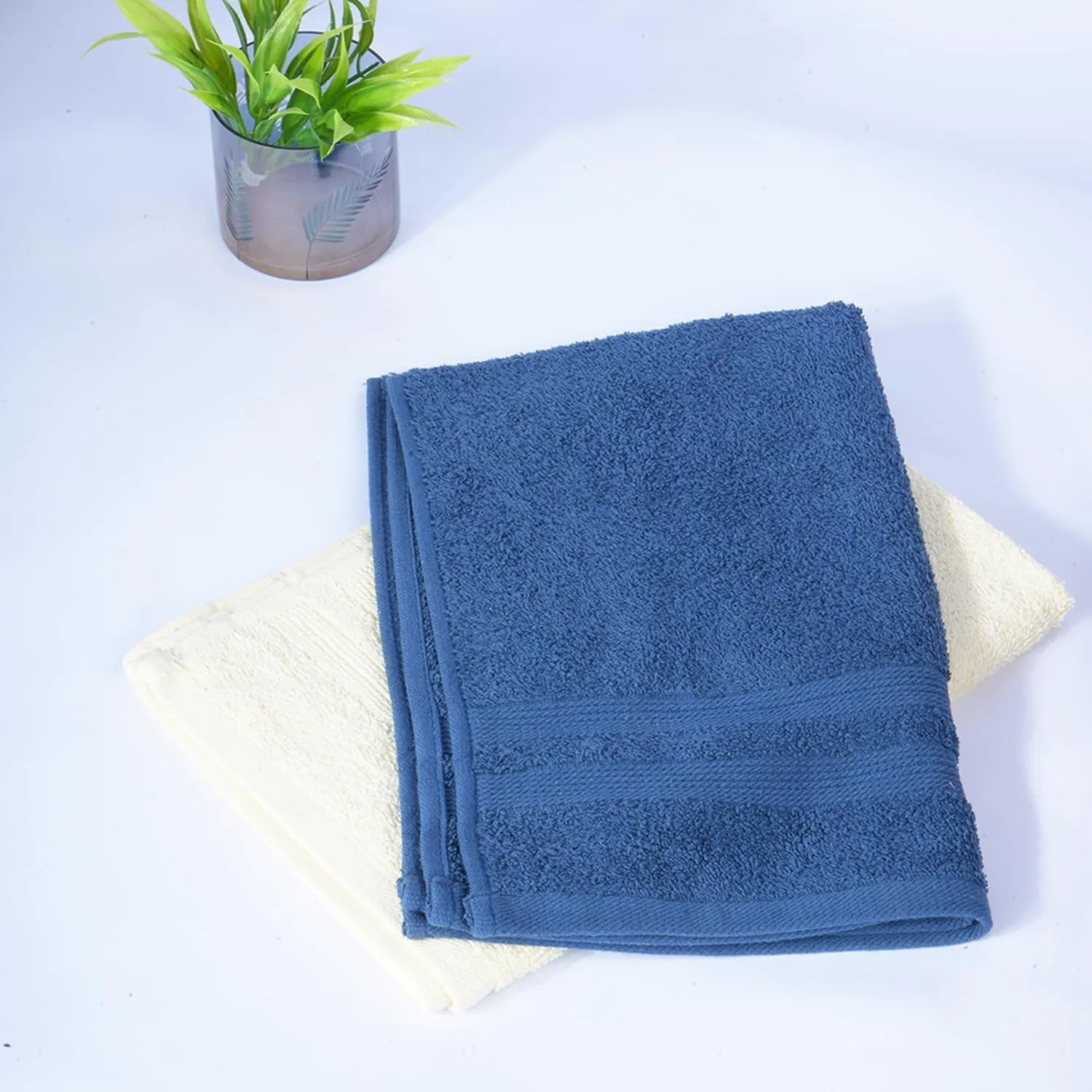 Kuber Industries 525 GSM Cotton Hand Towels |Super Soft, Quick Absorbent & Anti-Bacterial|Gym & Workout Towels|Pack of 4 (Blue & Ivory)