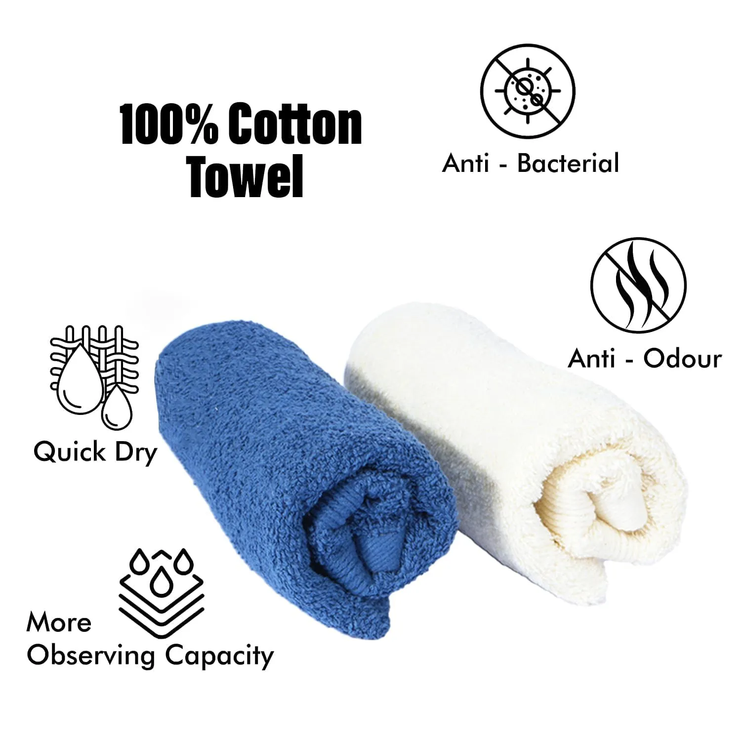 Kuber Industries 525 GSM Cotton Hand Towels |Super Soft, Quick Absorbent & Anti-Bacterial|Gym & Workout Towels|Pack of 4 (Blue & Ivory)