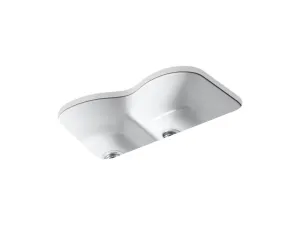 Langlade 35.25" x 23.88" x 12.5" Enameled Cast Iron Double Basin Undermount Kitchen Sink in White