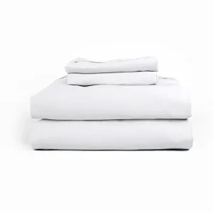 Leesa Sheet Set, 100% Cotton Cooling Sateen with High Thread Count, Twin Size, White/ 30-Night Trial