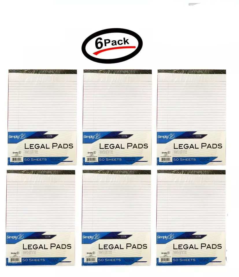 Legal Note Pads Writing Pads 8-1/2"X11-3/4" Wide Ruled White Paper (6 Pack)