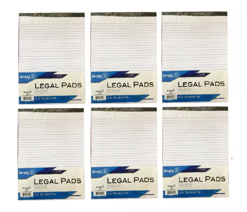 Legal Note Pads Writing Pads 8-1/2"X11-3/4" Wide Ruled White Paper (6 Pack)