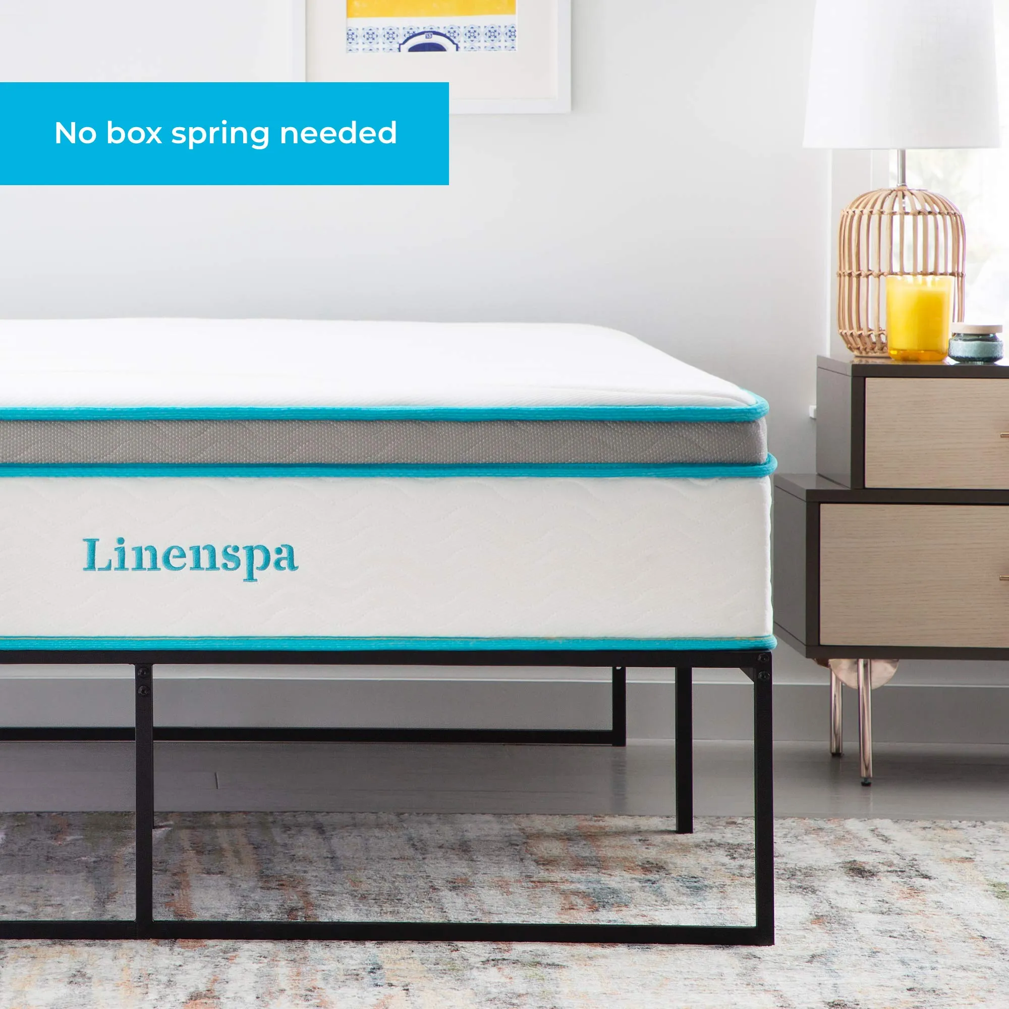 Linenspa Metal Platform Bed Frame - Under Bed Storage Space - No Box Spring Needed - 14" High - Modern Contemporary - Sturdy Steel - Light Weight - Easy Assembly - Tool Included - Full Size