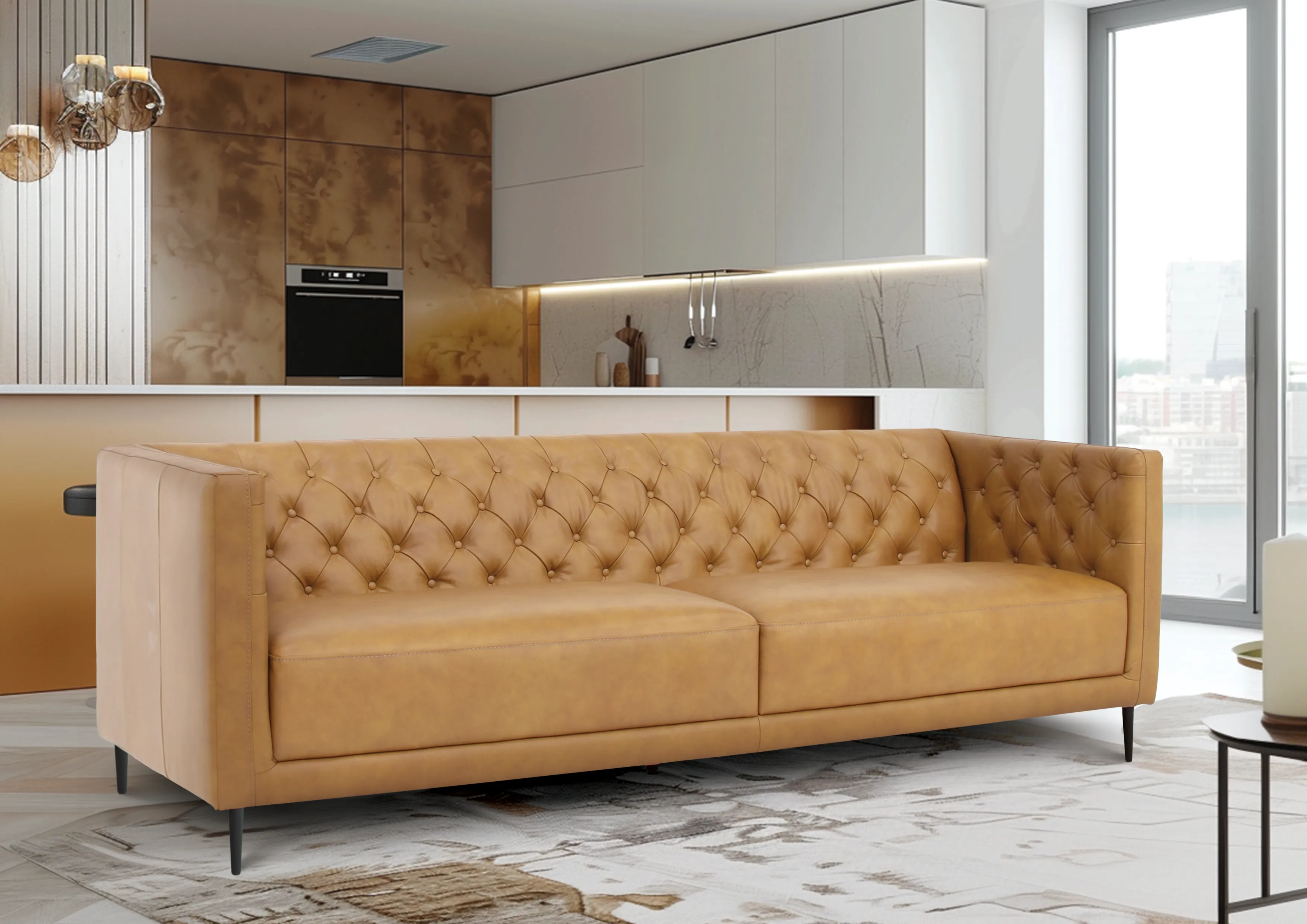 Lucius Top Grain Leather Sofa - Tan