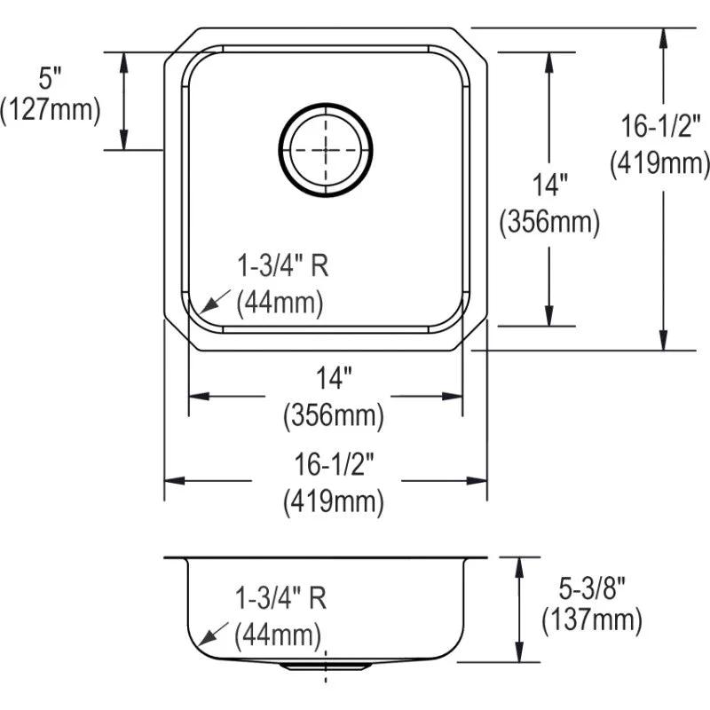 Lustertone Classic 16.5" x 16.5" x 5.38" Stainless Steel Single-Basin Undermount Kitchen Sink