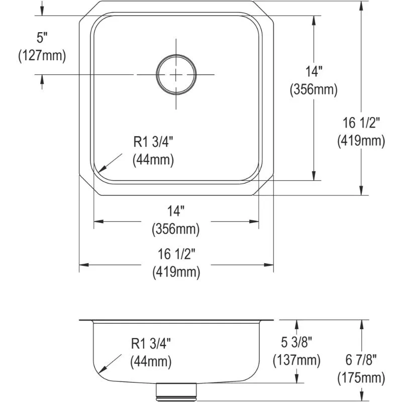 Lustertone Classic 16.5" x 16.5" x 6.88" Stainless Steel Single-Basin Undermount Kitchen Sink