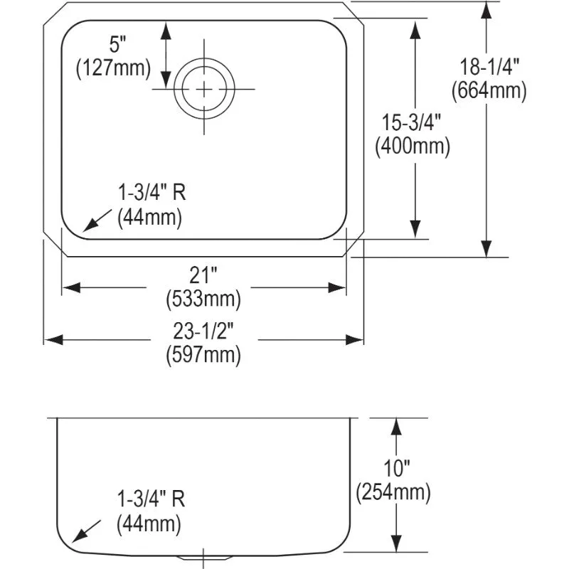 Lustertone Classic 18.25" x 23.5" x 10" Stainless Steel Single-Basin Undermount Kitchen Sink