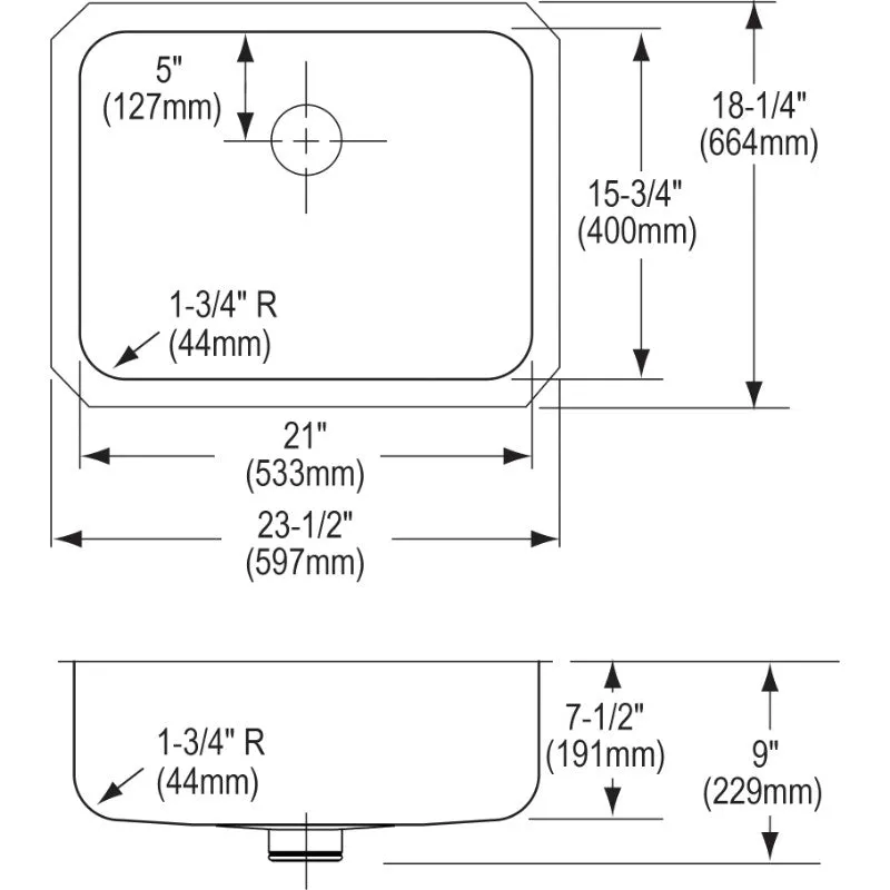 Lustertone Classic 18.25" x 23.5" x 9.5" Stainless Steel Single-Basin Undermount Kitchen Sink