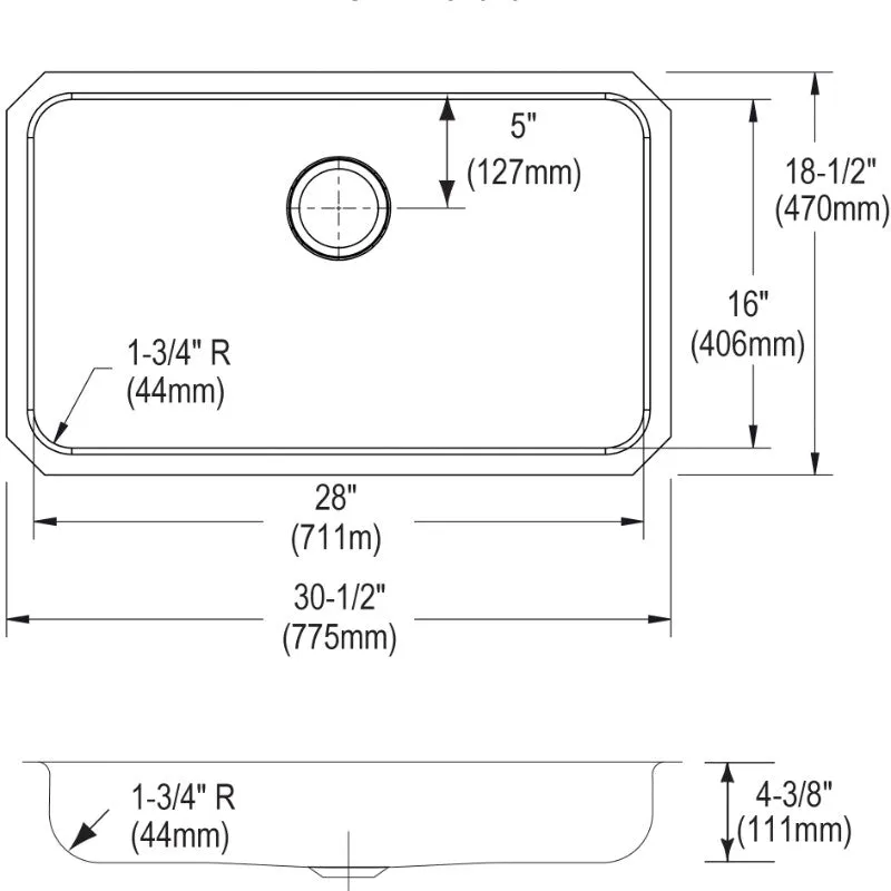 Lustertone Classic 18.25" x 30.5" x 4.38" Stainless Steel Single-Basin Undermount Kitchen Sink