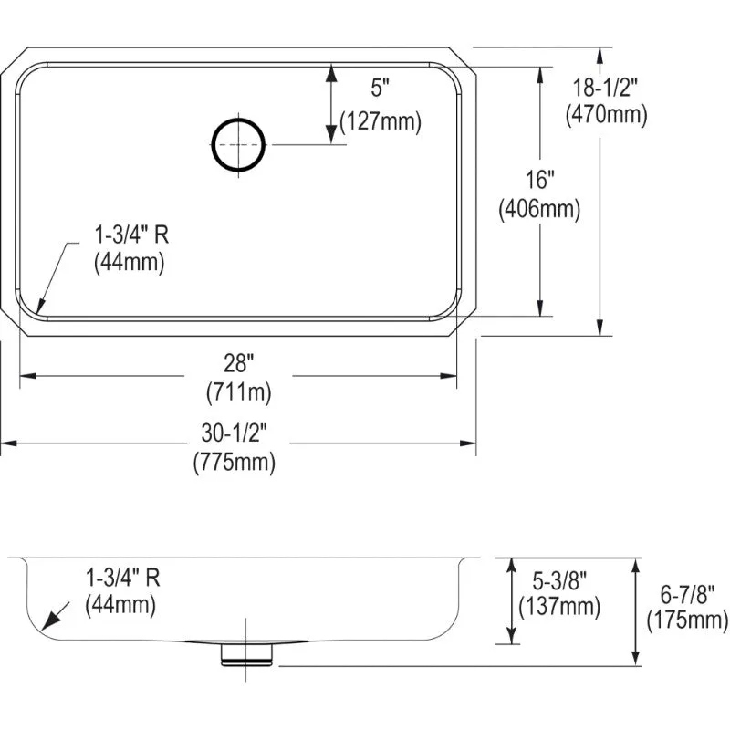 Lustertone Classic 18.25" x 30.5" x 6.88" Stainless Steel Single-Basin Undermount Kitchen Sink