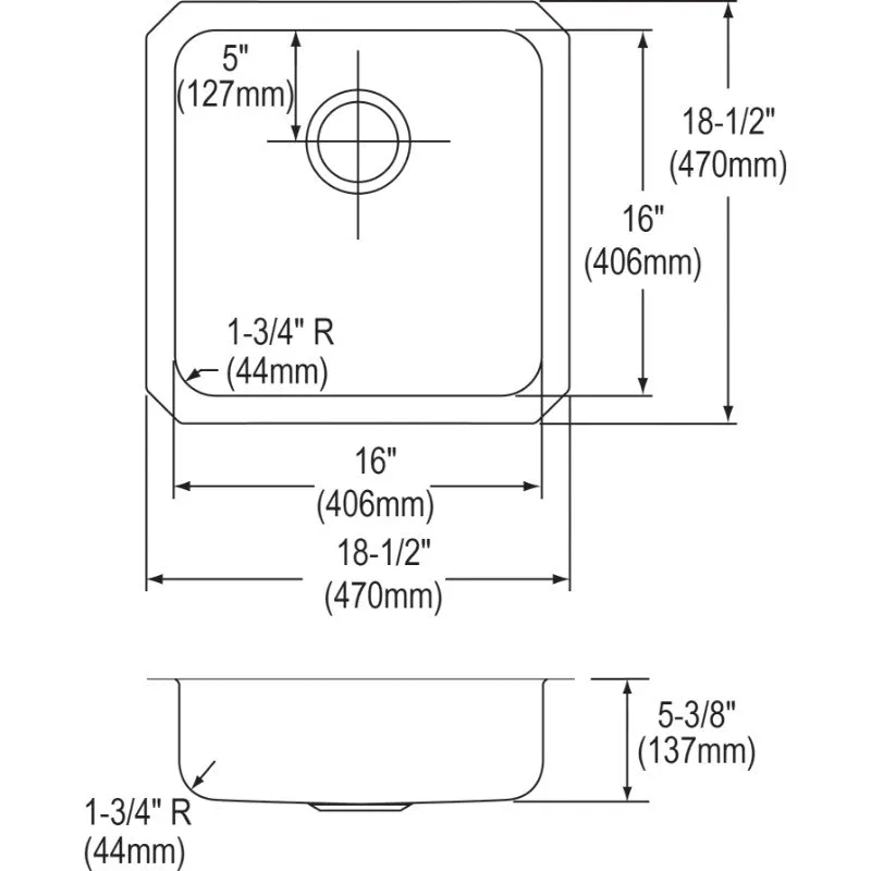 Lustertone Classic 18.5" x 18.5" x 5.38" Stainless Steel Single-Basin Undermount Kitchen Sink