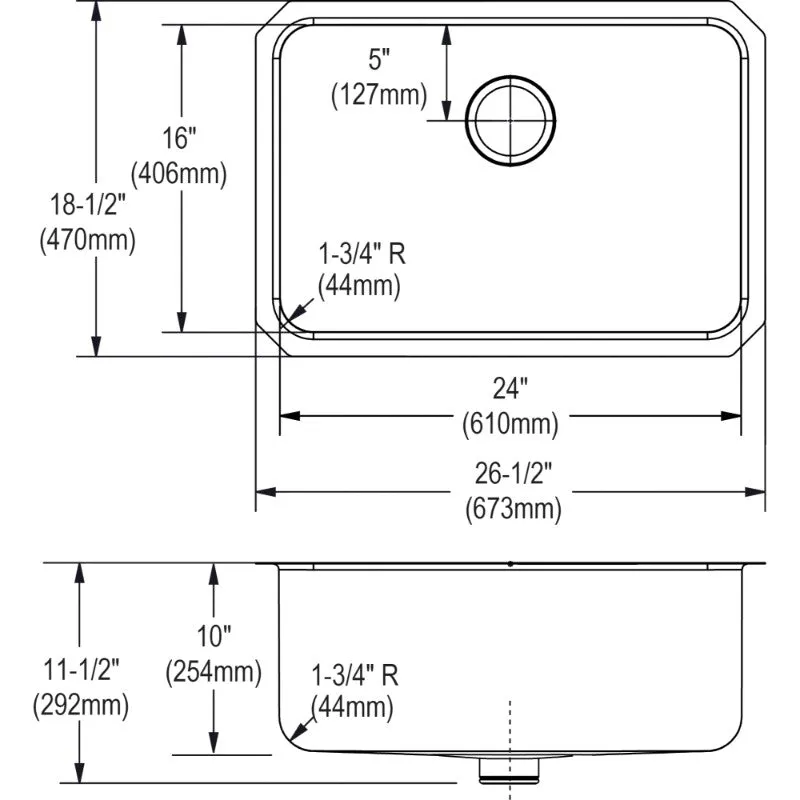 Lustertone Classic 18.5" x 26.5" x 11.5" Stainless Steel Single-Basin Undermount Kitchen Sink