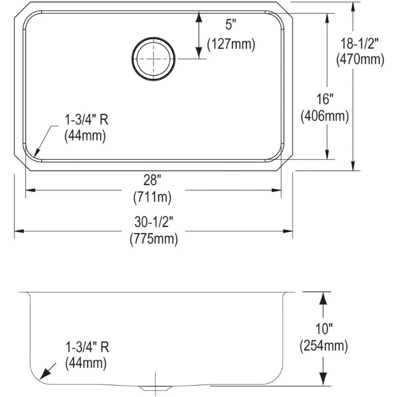 Lustertone Classic 18.5" x 30.5" x 10" Stainless Steel Single-Basin Undermount Kitchen Sink