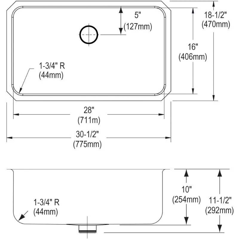 Lustertone Classic 18.5" x 30.5" x 11.5" Stainless Steel Single-Basin Undermount Kitchen Sink with Perfect Drain