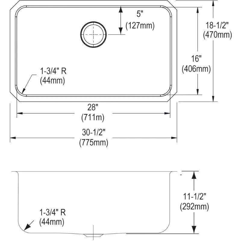 Lustertone Classic 18.5" x 30.5" x 11.5" Stainless Steel Single-Basin Undermount Kitchen Sink