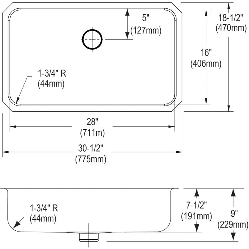 Lustertone Classic 18.5" x 30.5" x 9" Stainless Steel Single-Basin Undermount Kitchen Sink