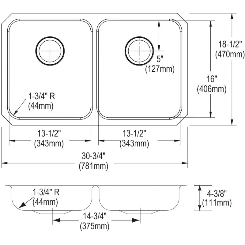 Lustertone Classic 18.5" x 30.75" x 4.38" Stainless Steel Double-Basin Undermount Kitchen Sink