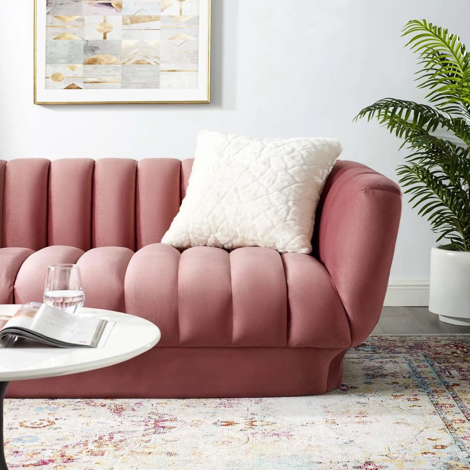 Lyla Tufted Velvet Sofa in Dusty Rose