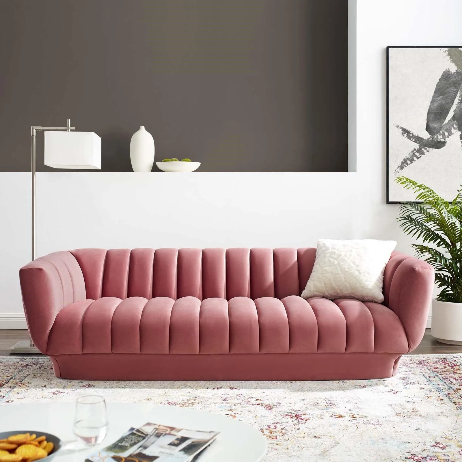 Lyla Tufted Velvet Sofa in Dusty Rose