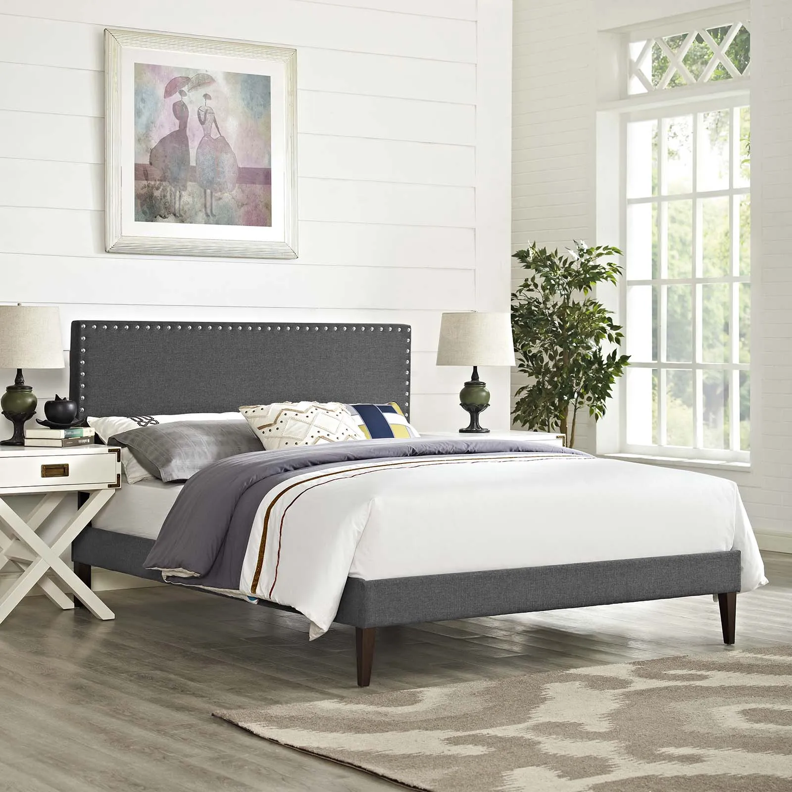 Macie Fabric Platform Bed with Squared Tapered Legs