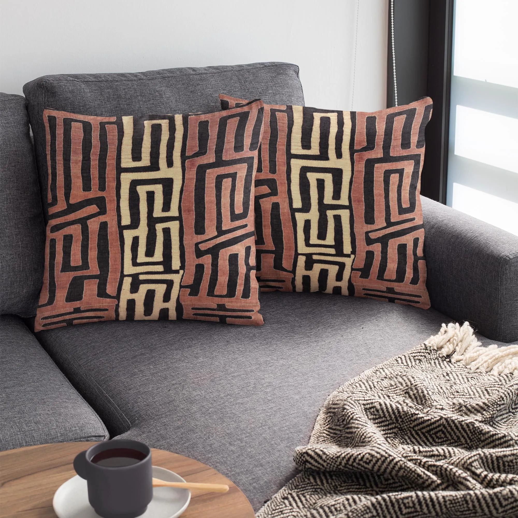 Mudcloth, Kuba Cloth African Tribal Pillow | Vintage Ethnic Afrocentric | Abstract Mali Throw Pillow