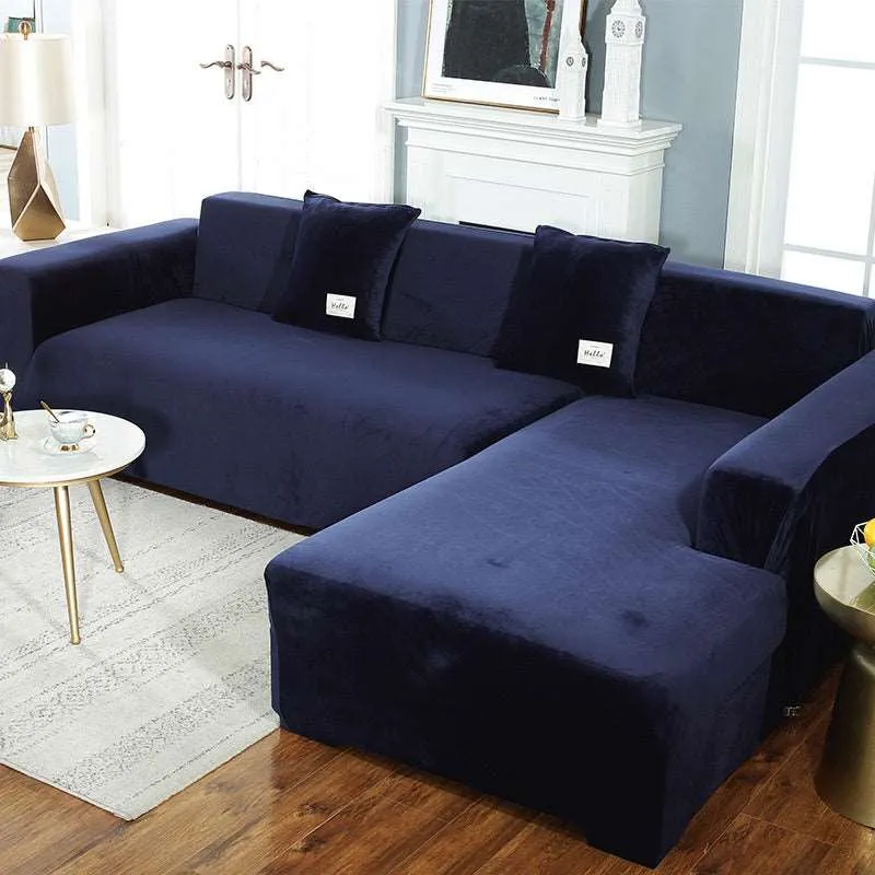 Navy Blue Velvet Plush Sofa Cover