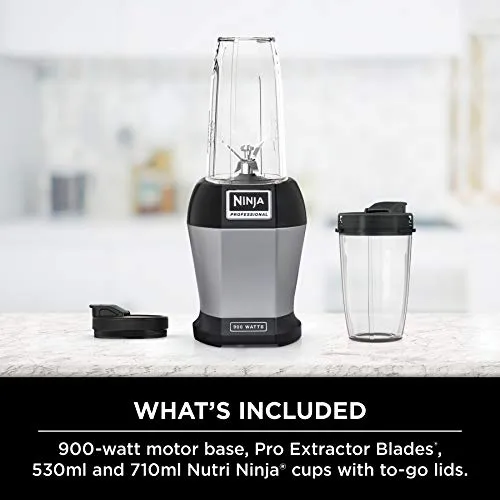 Ninja BL450C, Nutri Pro Personal Blender For Juices, Shakes & Smoothies, 18 and 24 Oz cups, Black/Silver, 900W (Canadian Version)