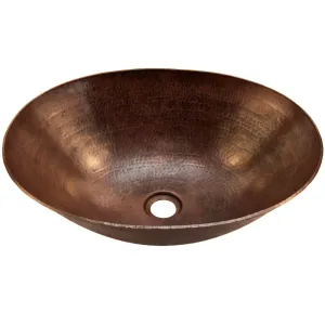 Oval Hammered Copper Vessel Bath Sink in Antique TCV-003AN