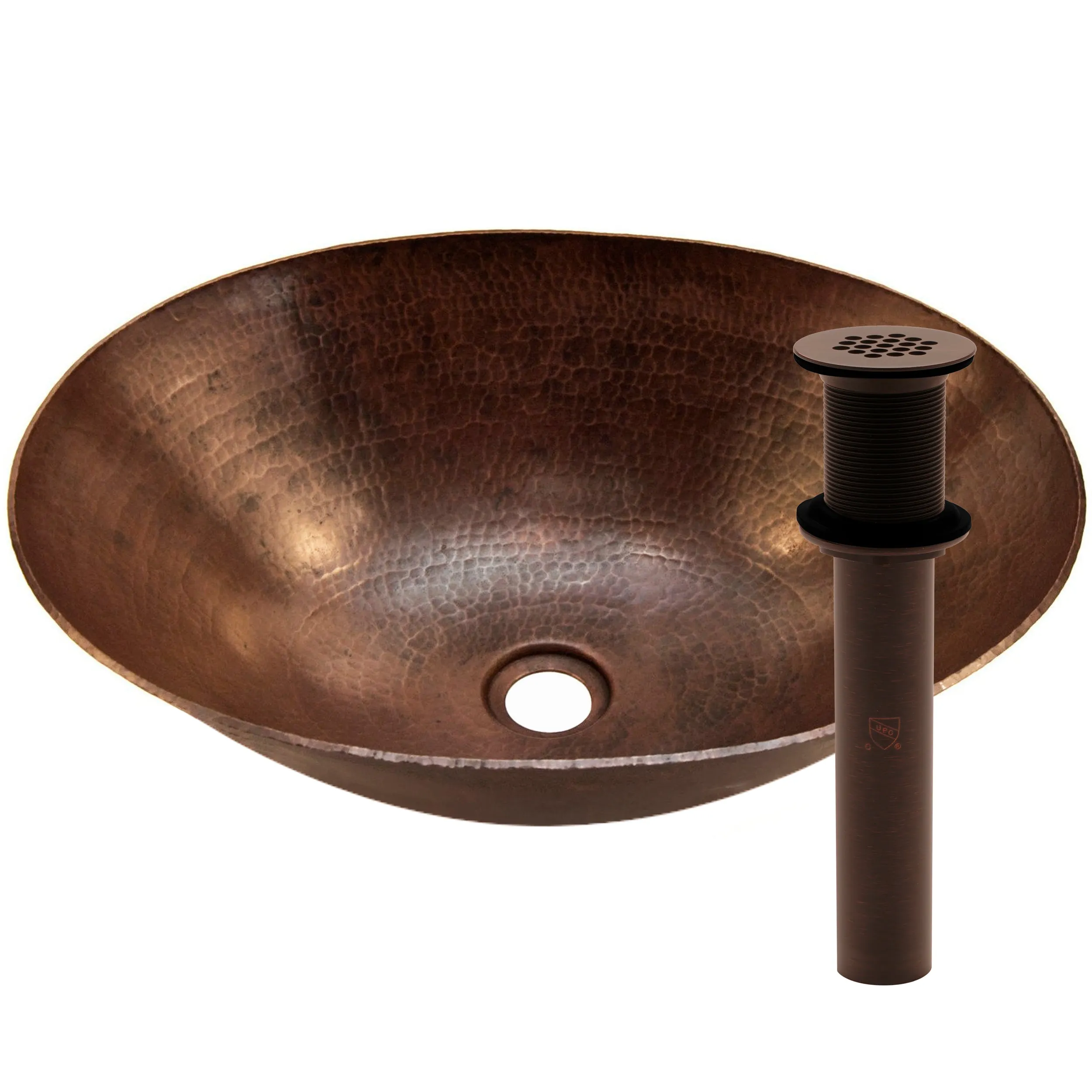 Oval Hammered Copper Vessel Bath Sink in Antique TCV-003AN