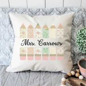 Personalized Split Pencils Pink/Green Pillow Cover