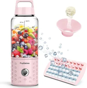 PopBabies Portable Blender, Smoothie Blender for Shakes and Smoothies with USB rechargeable, Wireless Blender on The go Princess Pink