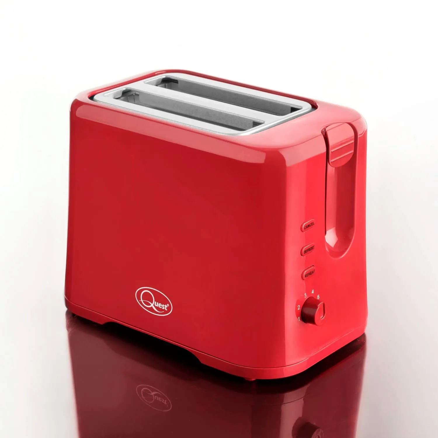 Quest 34299 2 Slice Toaster / Variable Browning Control / Reheat and Defrost / Crumb Tray and Cord Storage, Red, 870W