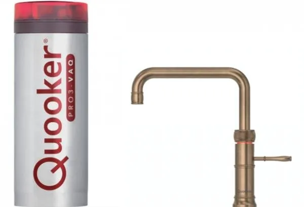 Quooker Classic Fusion Square PRO3 Patinated Brass 3 in 1 Boiling Water Tap with 3 Liters Tank