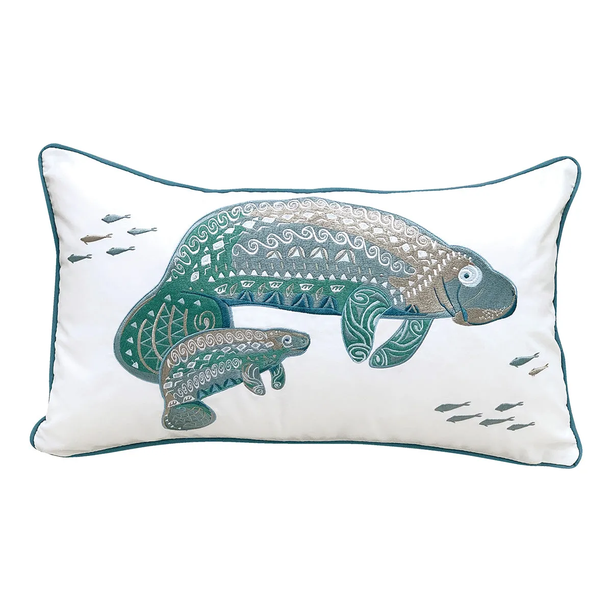 Seaglass Tribal Manatee Indoor Outdoor Pillow