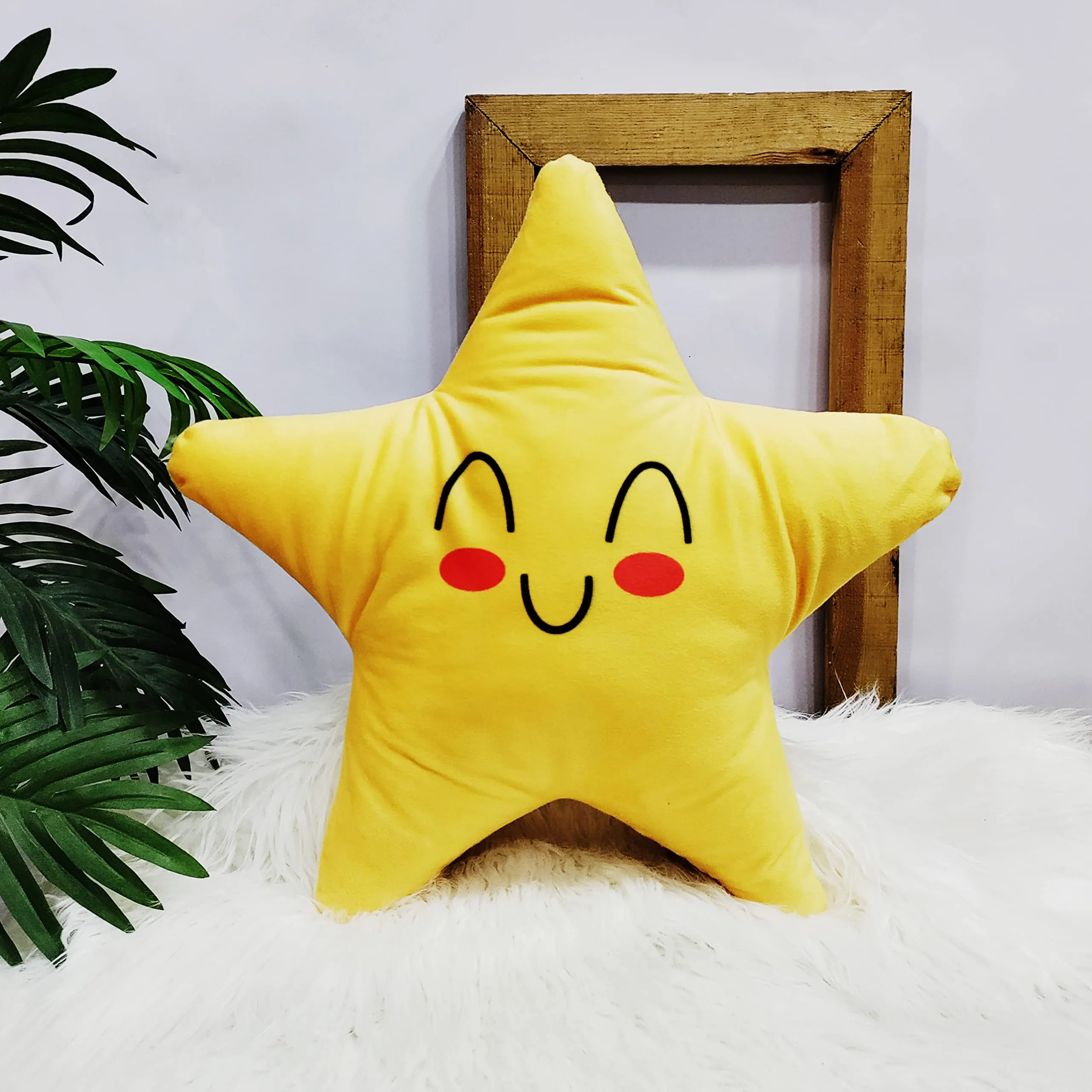 STITCHNEST Star Shaped Printed Decorative Velvet Soft Pillow