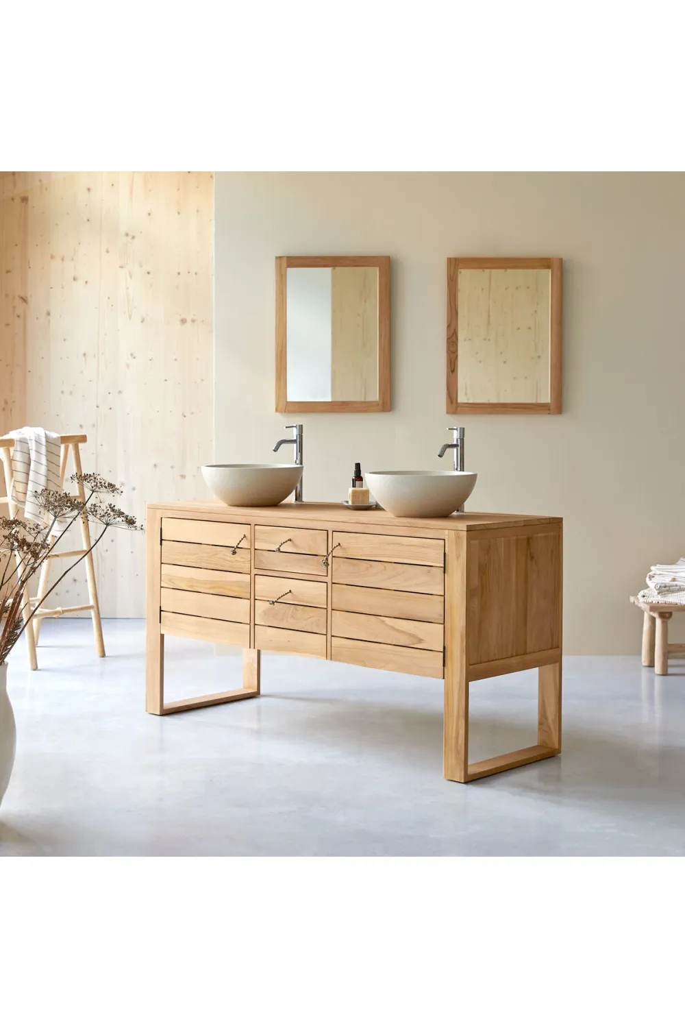 Teak Classic Double Vanity Unit | Tikamoon Minimalys