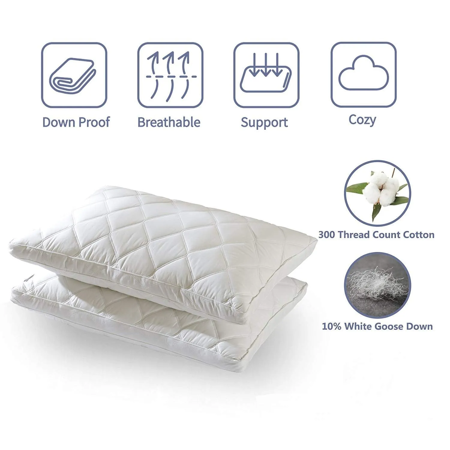 The Victory Soft Microfiber Quilted Pillow for Sleeping, 17x27 inch, White, Pack of 2