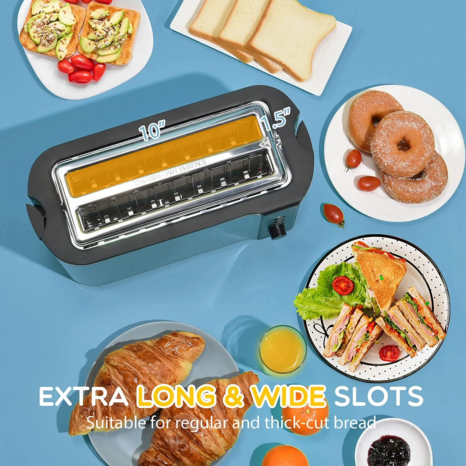 Toaster 4 Slice, Long Slot Toaster 2 Slice, Extra-Wide Stainless Steel Toasters