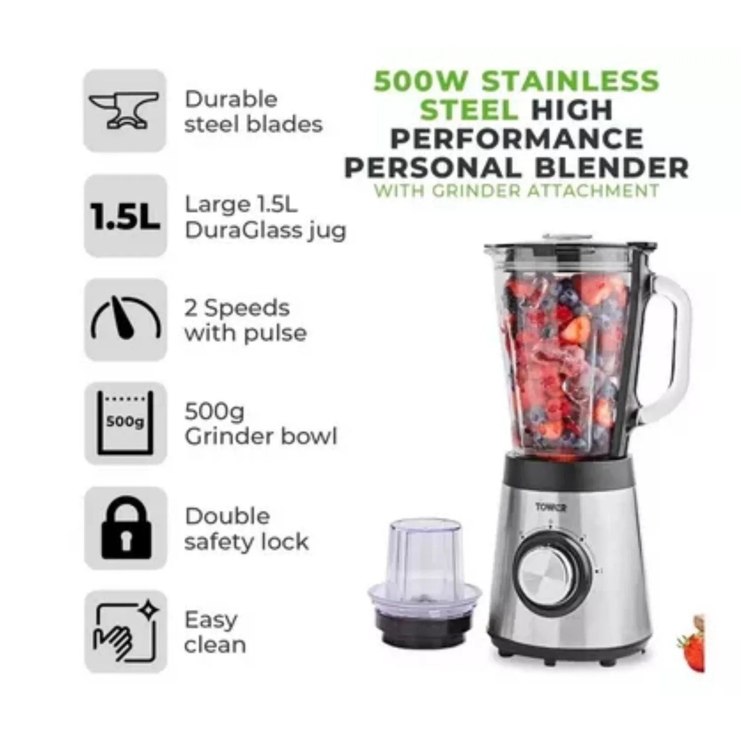 Tower 500w Stainless Steel Blender