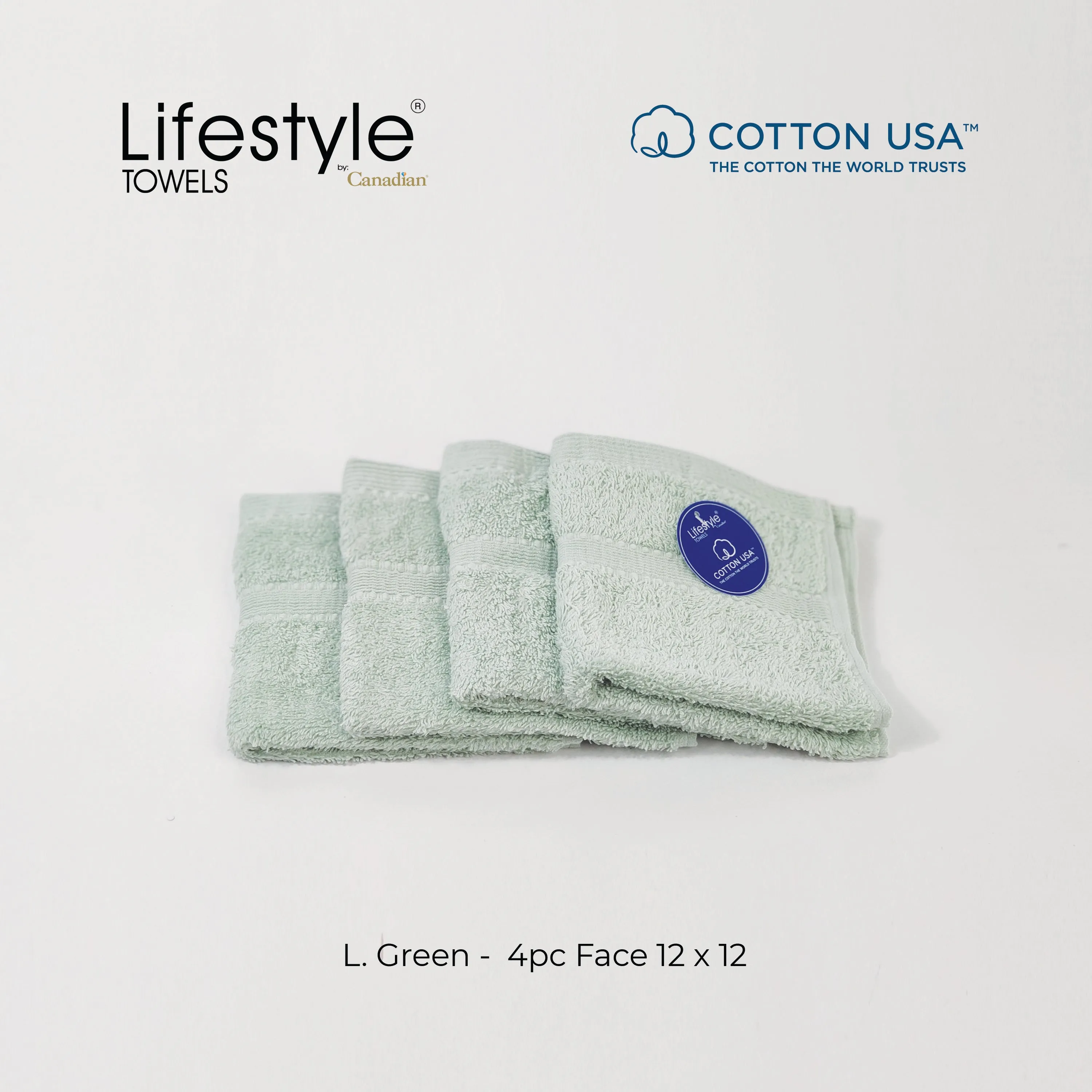 USA COTTON TOWEL  4pc. Face Towel 12'x12' Lifestyle by Canadian 1111