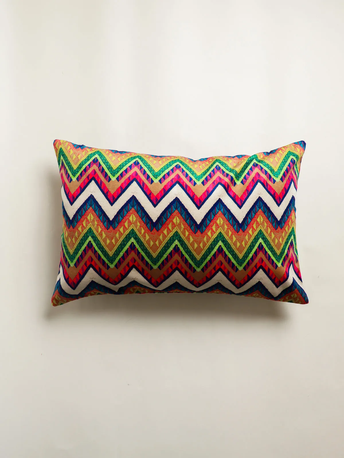 Velvet Vibrant Chevron Lumbar Pillow Cover